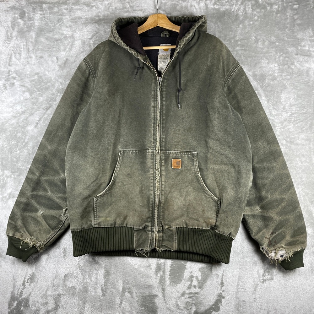 Carhartt J130 MOS Active Jacket Mens Large Tall Moss Green Distressed Honeycomb